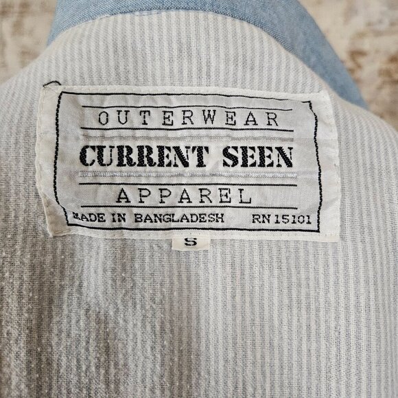 Vintage 1980s Blue Chambray Bomber Jacket Yoke vtg 80s Puff Sleeve S Light Denim - Picture 9 of 10